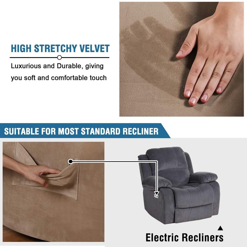 H.VERSAILTEX Stretch Recliner Cover for Lazy Boy Recliner Chair with Pocket, Nonslip Feature, Elastic Bottom, Velvet Soft Fabric (Camel, Large) - Image 3